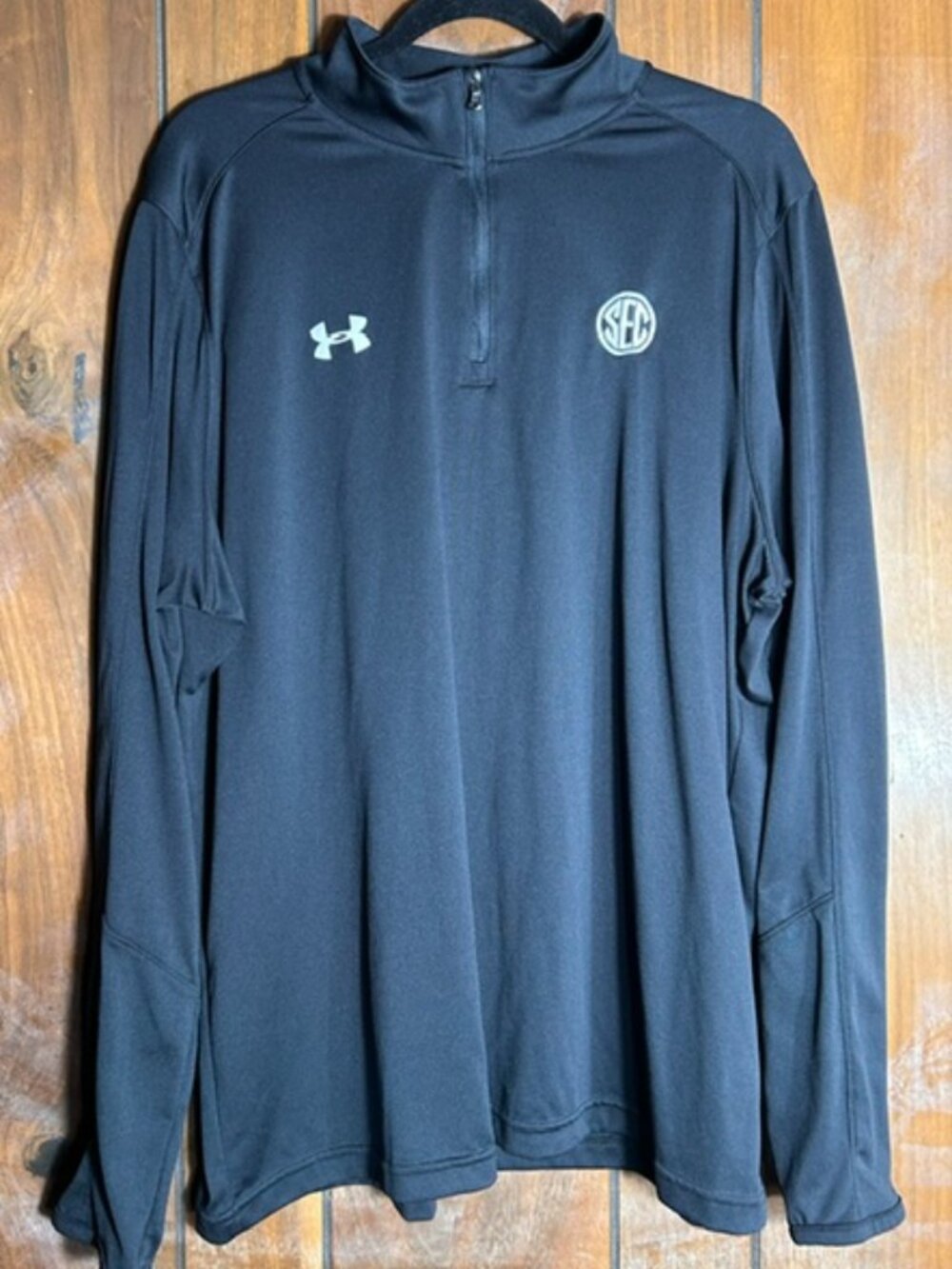 Under Armour Qtr Zip Mens Sz 2XL Black Team Tech Heatgear Loose Fit SEC Logo